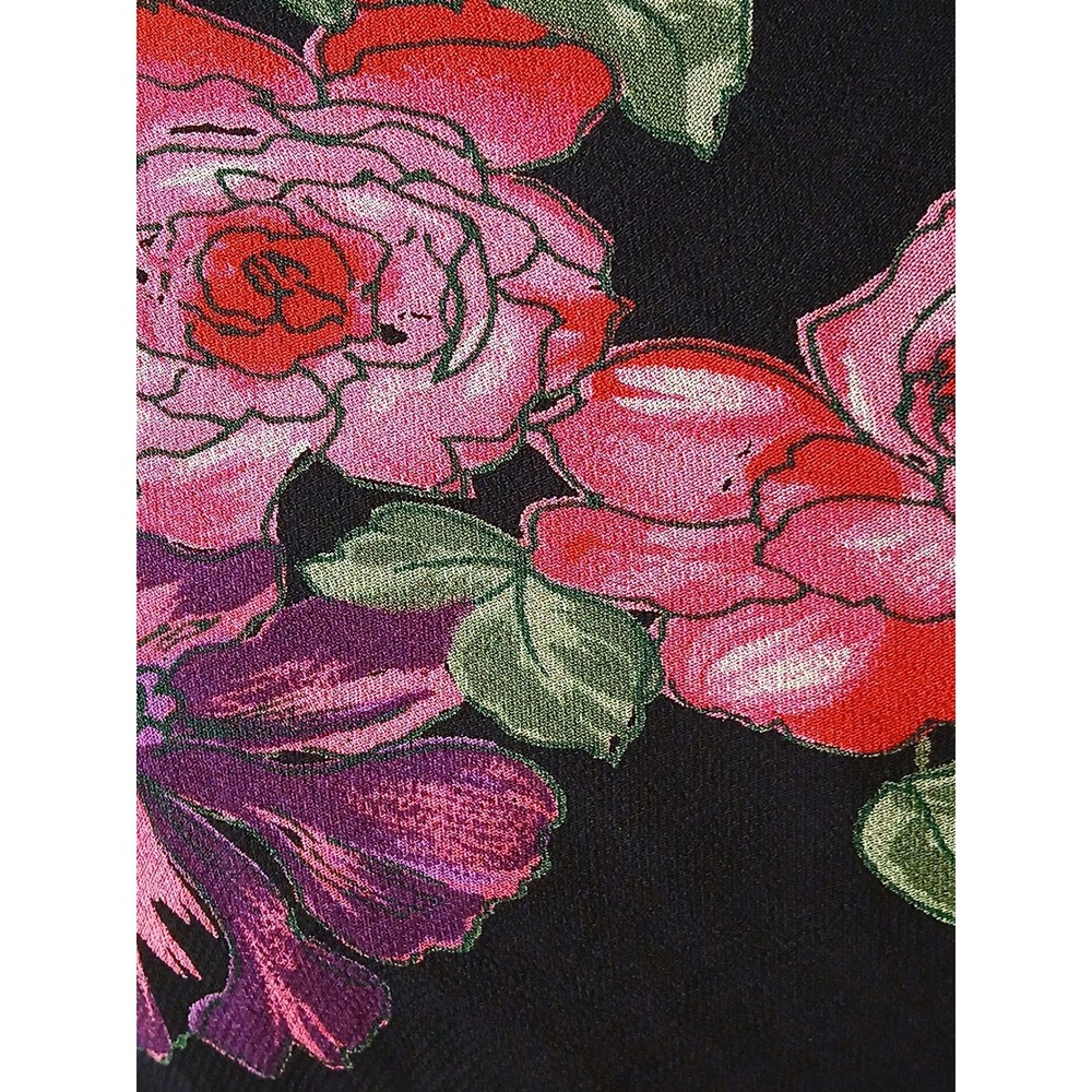 VTg y2k Bias Cut Black Dark Pink Floral Rose Midi Dress Beaded V-Neck sz 8 - Picture 6 of 12